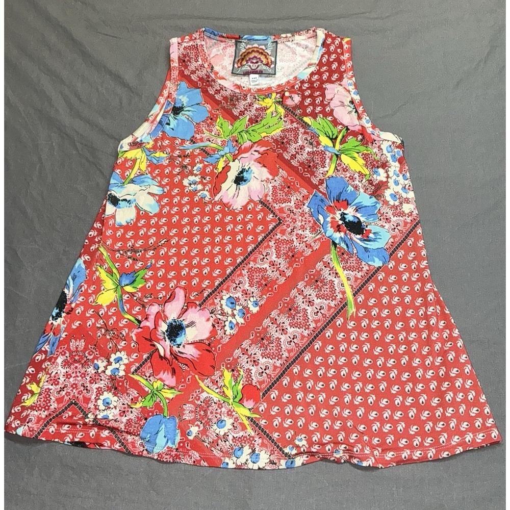 JOHNNY WAS floral paisley bandana print blouse tank top XXS retro boho hippy